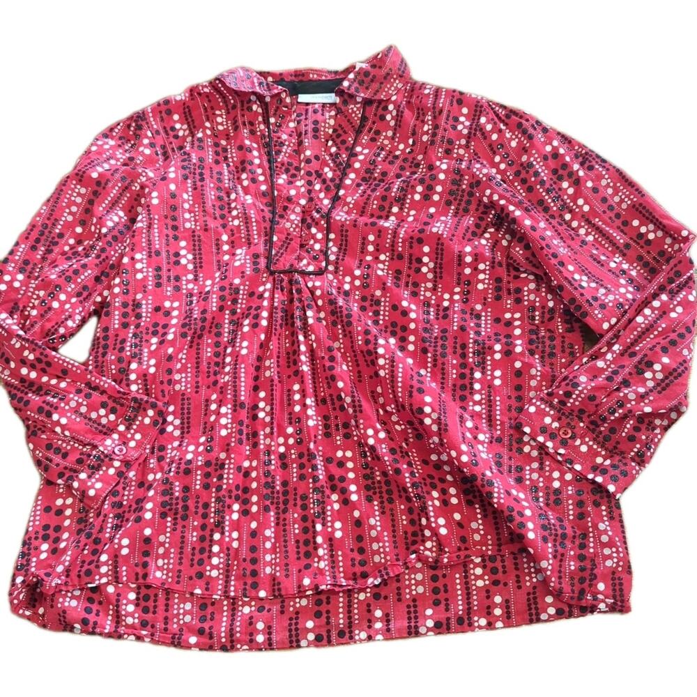 Dressbarn Womens Size Large 14/16 Red Dot Blouse Dress Shirt Top Red Black EUC